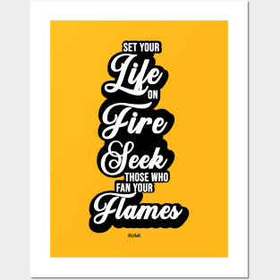 Set your life on fire - Rumi Quote Typography - Retro Posters and Art